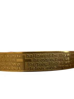 Stainless Steel Lords Prayer Cross Bangle Bracelet Fold Tone